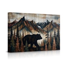Mountain Forest Bear Wall Art Canvas Poster Wilderness Themed Decorative Print