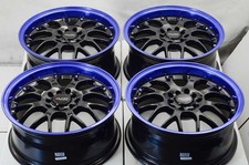 Kudo Racing Z16 16x7 5x100 5x114.3 +38mm Black w/Blue Lip Mesh Wheels Rims Civic