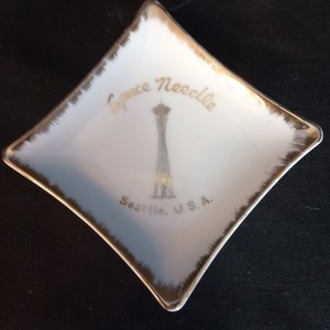 Vintage Space Needle Seattle Souvenir Porcelain Diamond Wall Plate, Trinket Dish