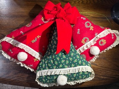 Vintage Handmade Christmas Bells Pillow Decor Can Hang Cottagecore Holiday