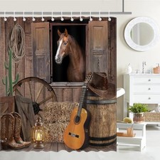 Western Cowboy Shower Curtain, Southwest Country Farmhouse Barn Design,
