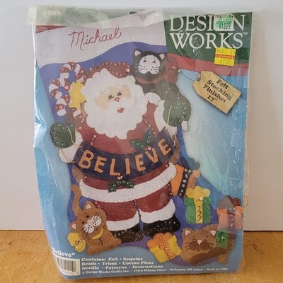 Design Works ''Believe'' Santa Cats Kittens Christmas Felt Stocking Kit New ''Read''