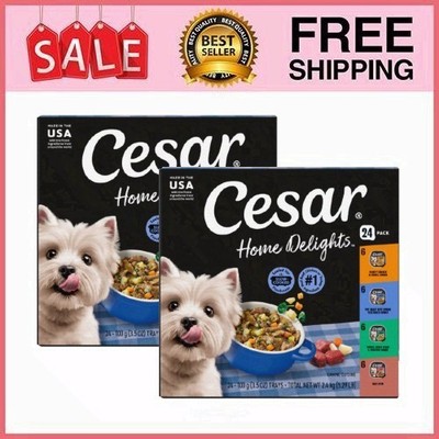 2 Box Cesar Home Delights Adult Soft Wet Dog Food, Meat,Poultry Flavors,24Ct Box