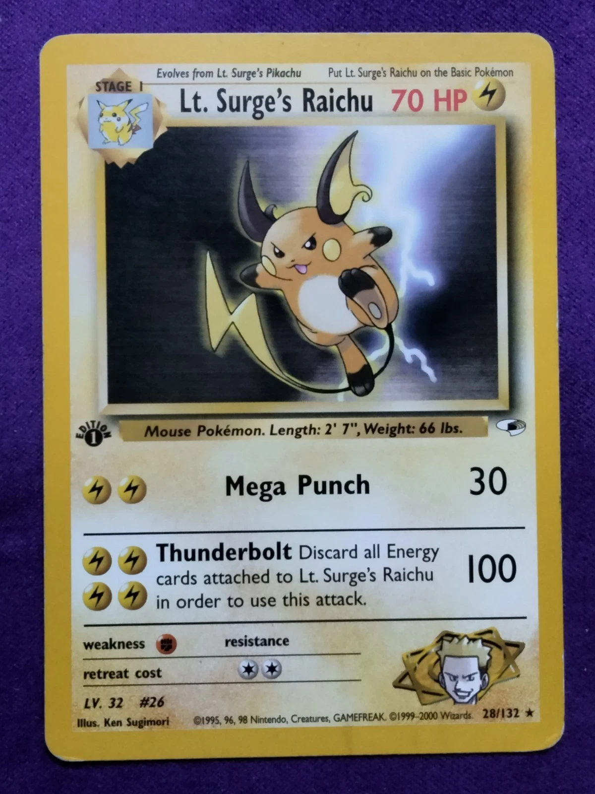 Pokémon Lt. Surge's Raichu 28/132 Gym Heroes Rare Regular Pokemon Card MP