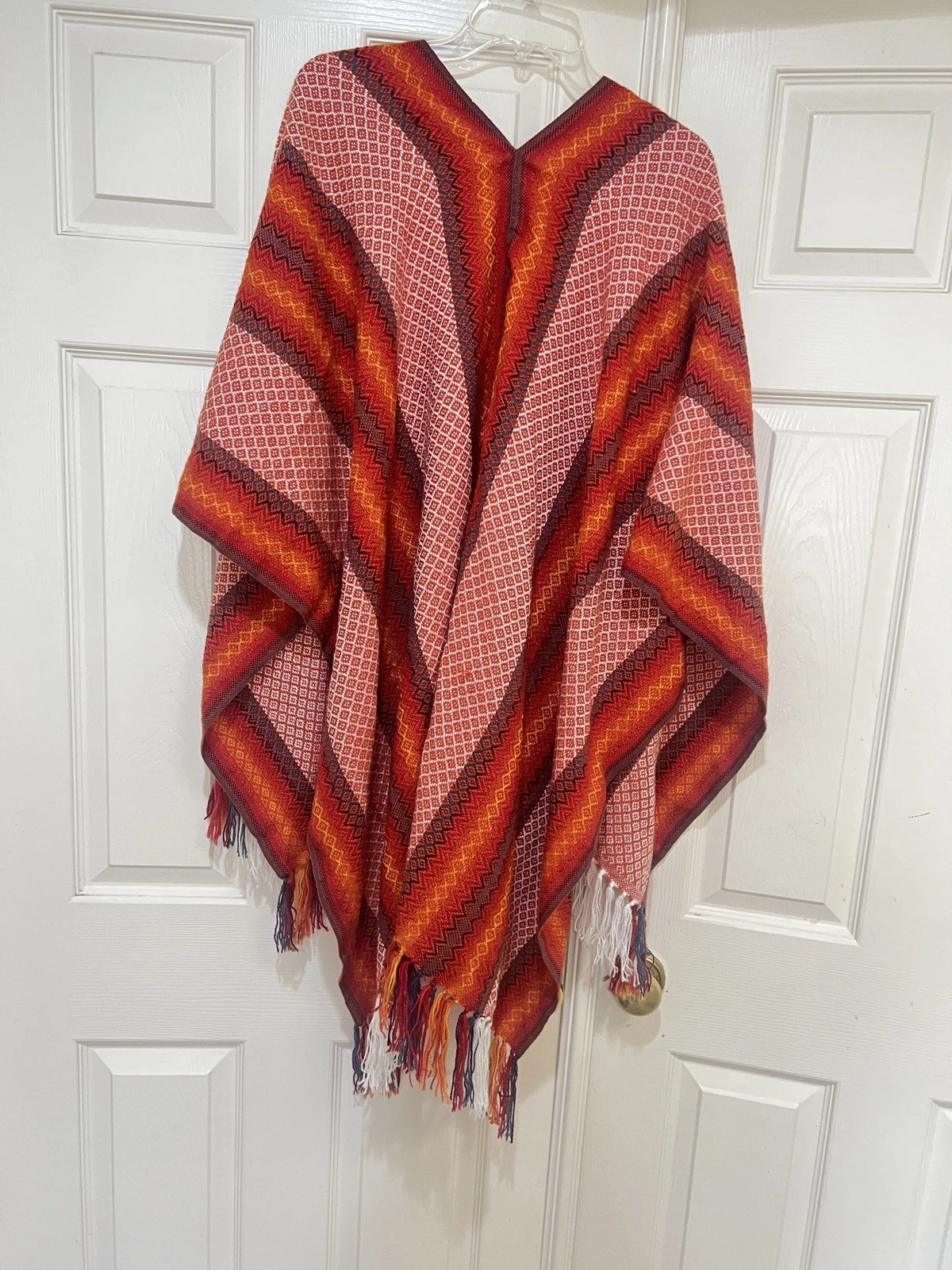 Women One Size Colorful Tribal Soft Knit Fringe Cozy Shawl Poncho Southwestern