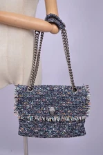 Kurt Geiger London Tweed Kensington Navy Rainbow Large Shoulder Bag Crossbody