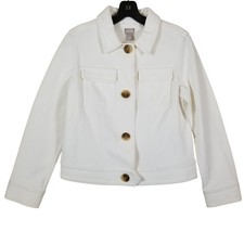 Chicos White Cotton Blend Pique Knit Button Front Jacket Size 1 US 8/10