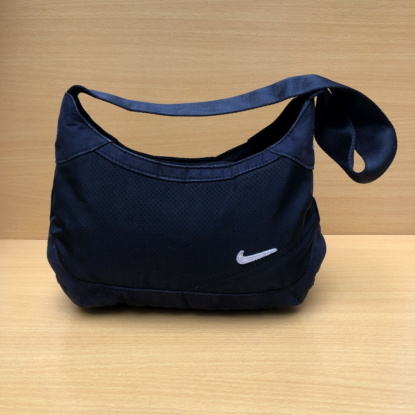 Nike Y2K Vintage Mini Shoulder Bag Black Embroidered Swoosh Zip Top Streetwear