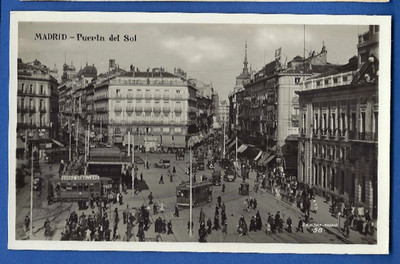 Madrid, Puerta del Sol, Tram car, tramway, Spain, real photo postcard