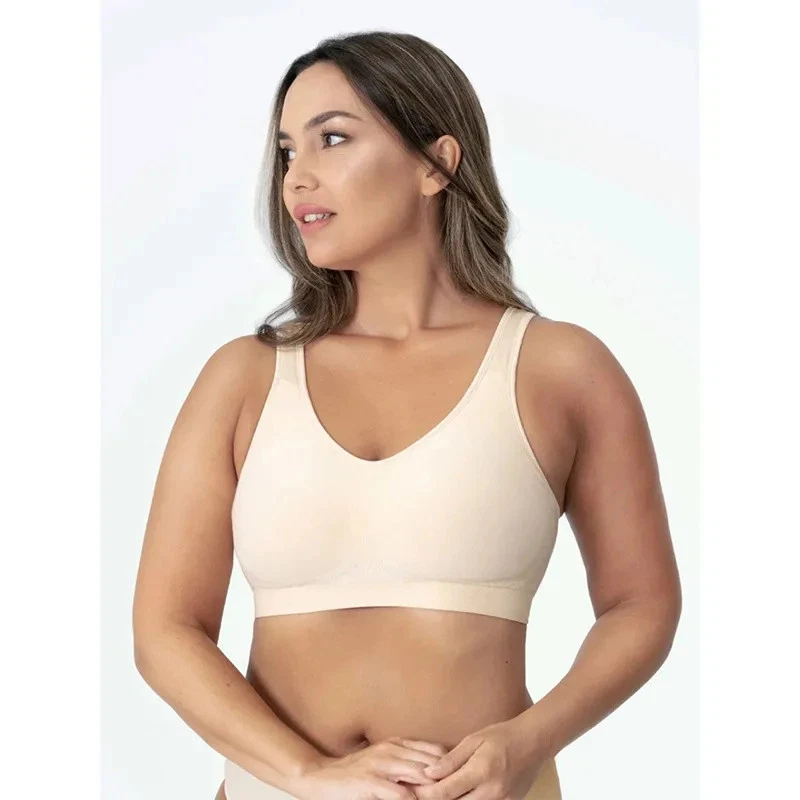 Sujetador modelador inalámbrico decoración seda brillante almohadilla extraíble lencería cómoda S–4XL Foto 3 de 4