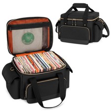 Portable Vinyl Record Storage Box for 7 Inch Records, Holds 80 , Black Nylon
