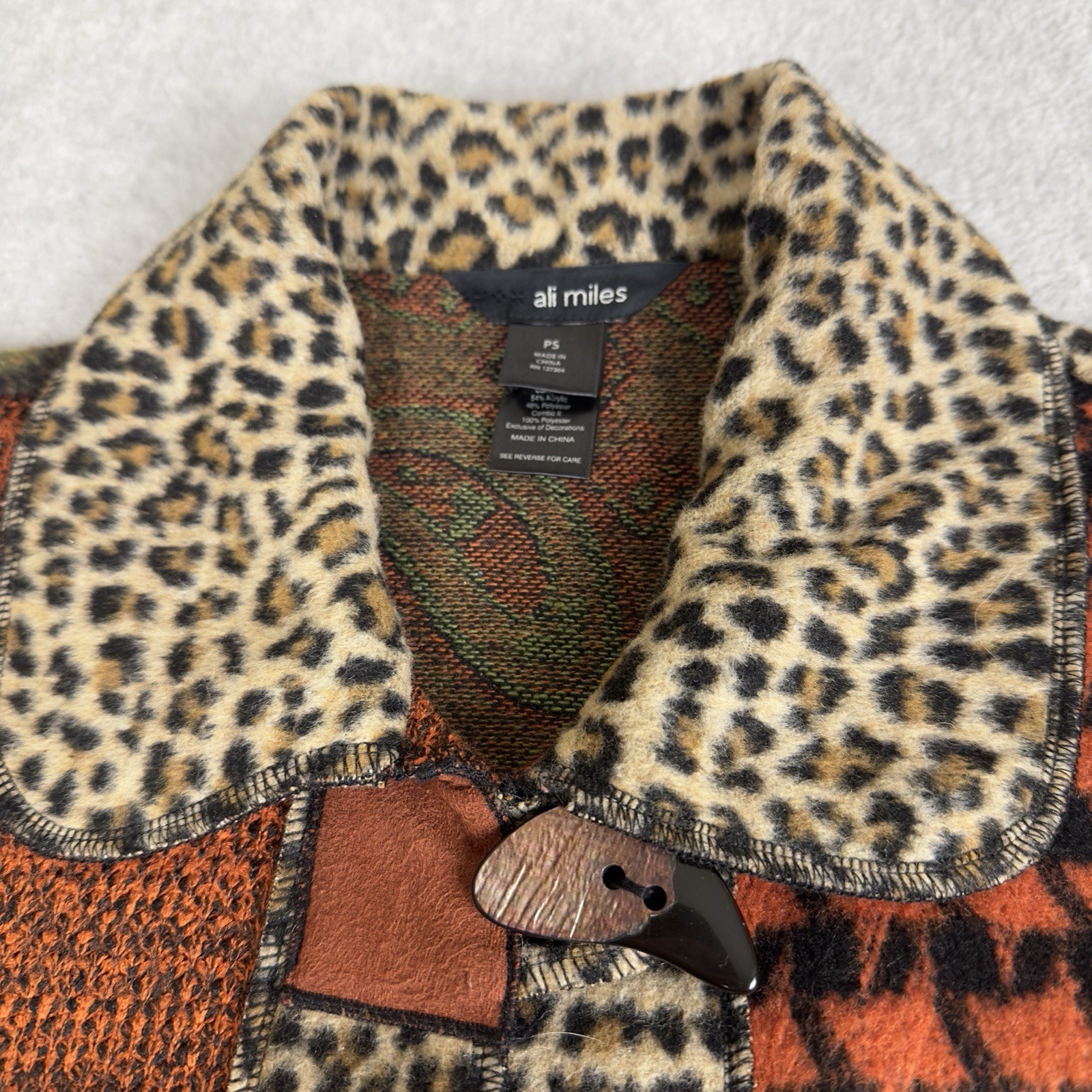 Ali Miles Patchwork Knit Jacket PS Boho Animal Pr… - image 5