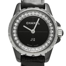CHANEL WATCH J12 XS H4663 QUARTZ MOVEMENT BLACK DIAMOND BEZEL CERAMIC/SS WOMEN'S