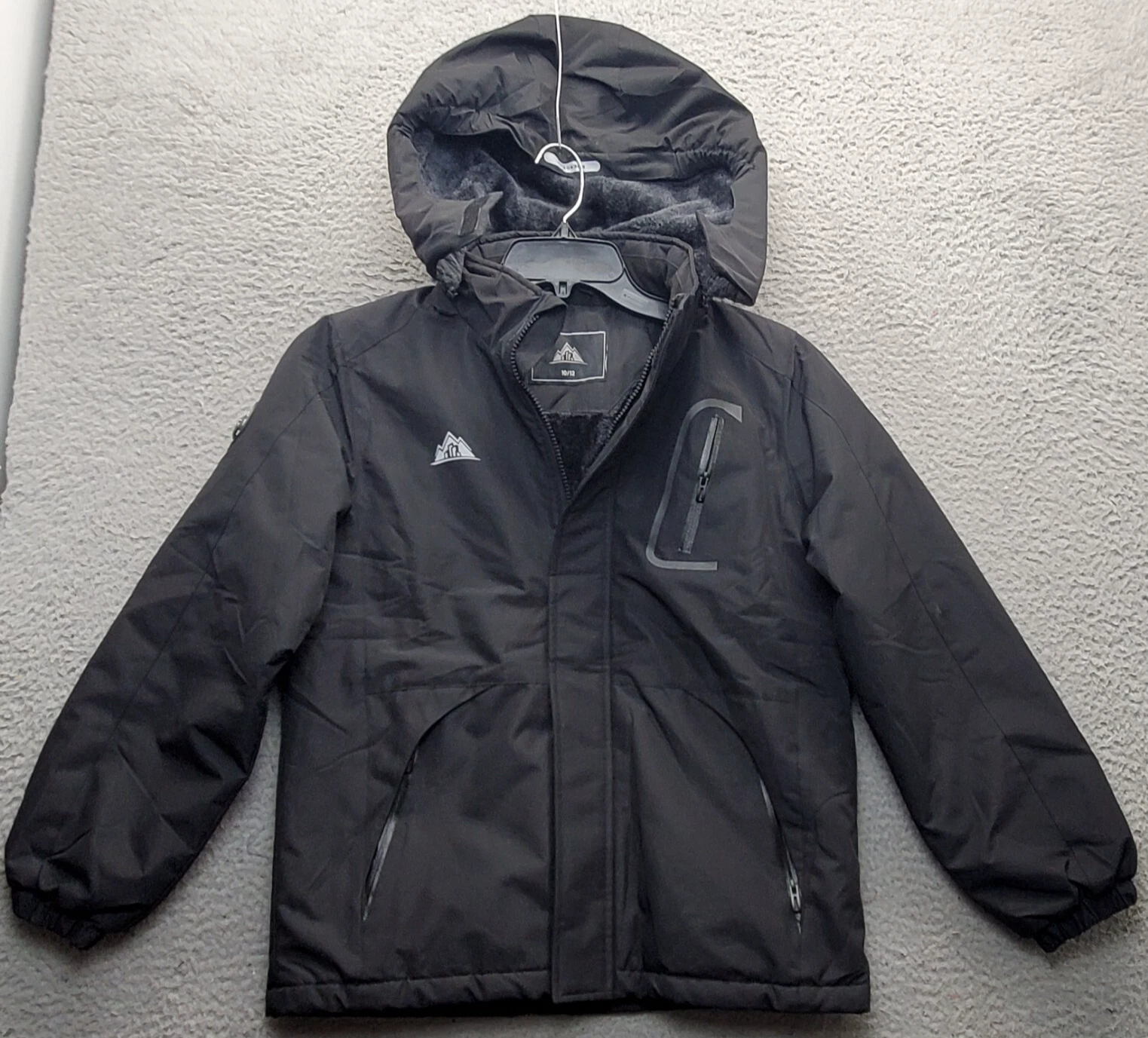Moerdeng Windbreaker Jacket Youth 10-12 Black Faux Fur Fleece Lined Hood Zipper