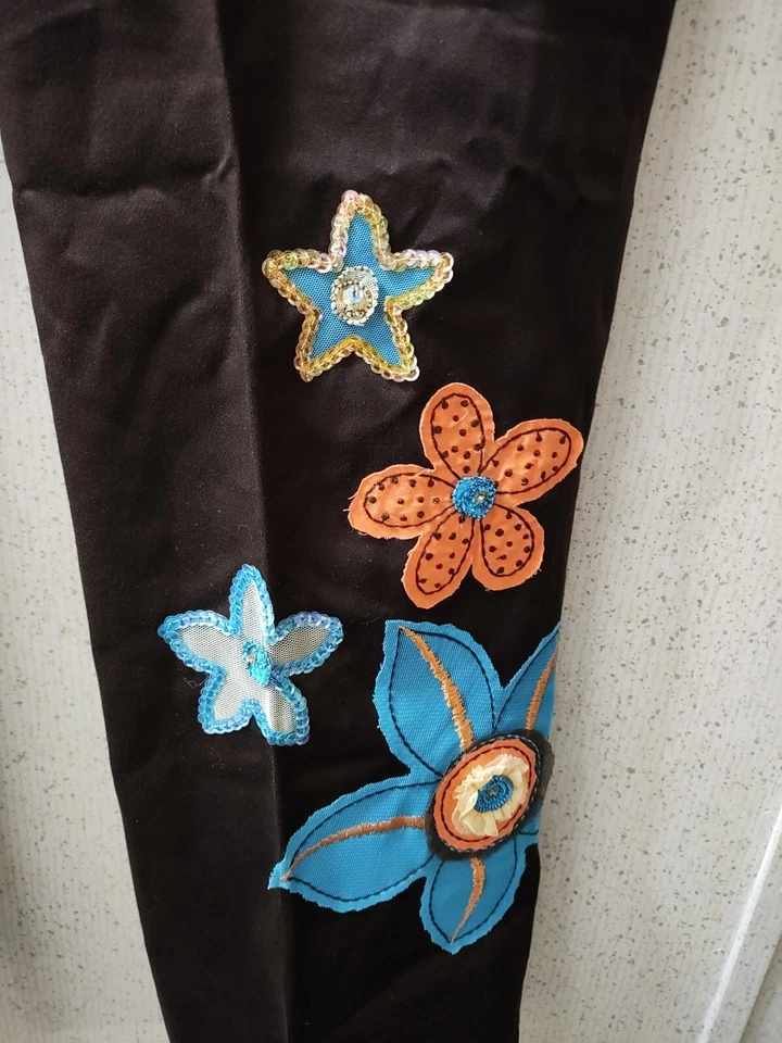 Pantalones Capri Bentley A Para Mujer 8 Bordados Lentejuelas Marrón Cremallera Lateral Hechos en EE. UU. Limpios Foto 3 de 4