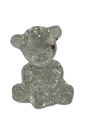 Waterford Crystal Teddy Bear with ABC Alphabet Block Figurine Paperweight GIFT