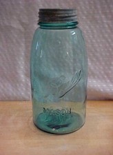 Antique Vintage Half Gallon Ball Mason Blue Canning Jar w Zinc Lid #3, 0, Bubble
