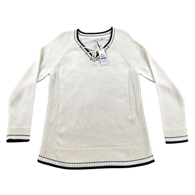 NEW Calvin Klein White Lace Up V-Neck Sweater XL
