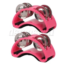2 Pieces Foot Tambourine with Metal Bells Steel for Drum Playing Pink