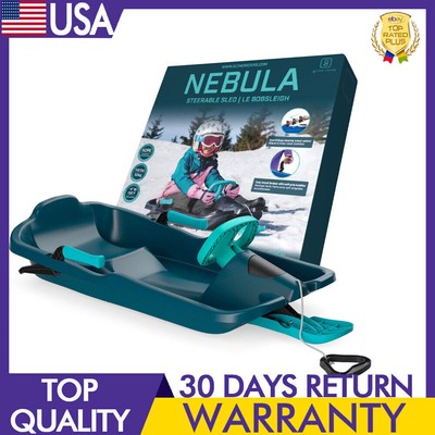 Kids Snow Sled W/ Steering Wheel Brakes Durable Heightened Backrest Plastic New
