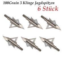 6 Stück 100Gr Pfeilspitze Jagdspitzen 3Klingen Armbrust Bogenschießen Jagd Tipps