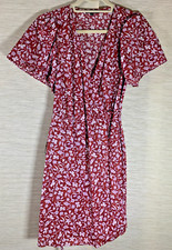 Madewell Flutter Sleeve Red Floral Wrap Mini Dress Size Large