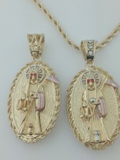 Colgante Parca Dije Doble de La Santa Muerte con cadena Torsal Oro laminado