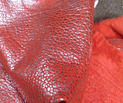 BR813 Leather Hide Sheepskin Upholstery Craft Fabric Silver Metallic Red 6 sq ft