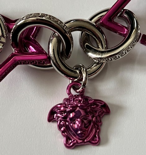 NIB Versace Medusa Logo 2Tone Pink Silver Star Heart Chunky Chain Necklace $1675 - Picture 9 of 24