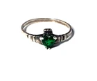 Vintage Sterling Silver Claddagh Green Heart Stone Ring Lot Sz 8.75