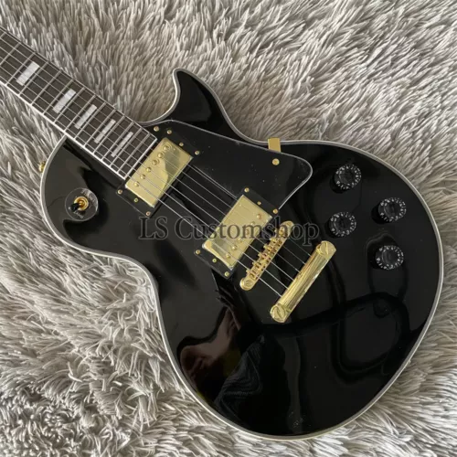 Custom lp Ebony 50s Electric Guitar Black Beauty Gold Part Solid Mahogany Body
