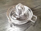 Vintage 30's FEDERAL Glass 5.5" Juicer/Reamer Clear Glass, Tab Handle w/Logo USA