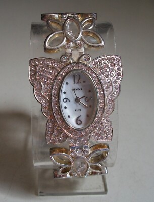 Women's silver finish floating stones butterfly fashion wrist dressy watch
