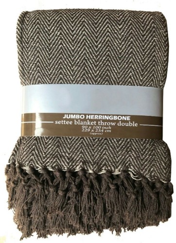 100% Cotton Throw Herringbone Design 3 Seater Sofa Throw Blanket 229cm x 254cm - Picture 21 of 25