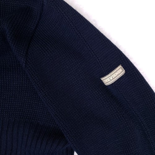 Chevignon Ribbed Knit Military Sweater Mens M Navy V Neck Classic Pullover - Picture 5 of 8