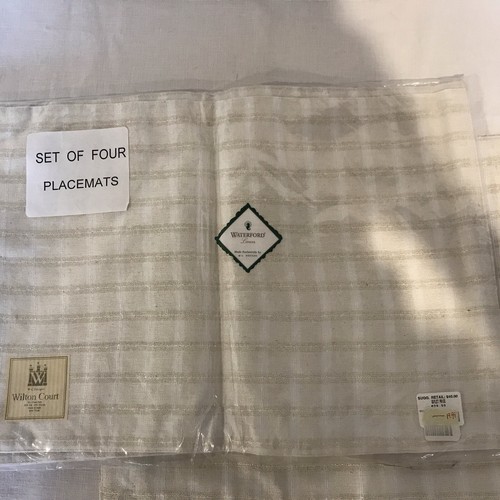 New Waterford By Wilton Court Silk Viscose Natural Beige 8 Placemats 18.5" x 13" - Picture 2 of 6