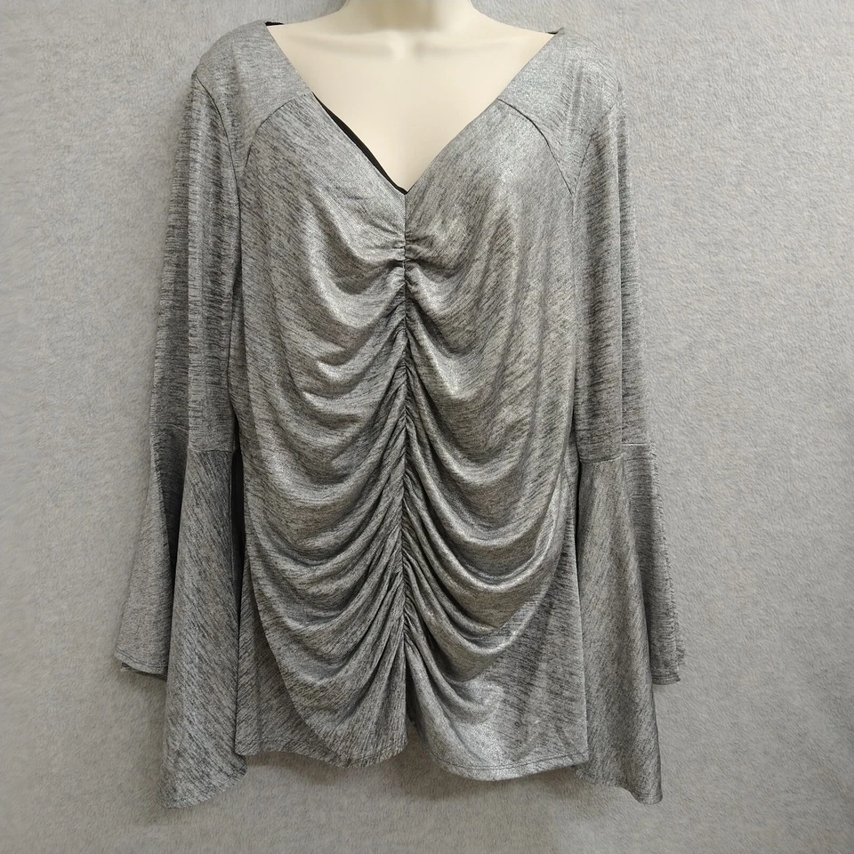 Blusa Top Thalia Mujer Plus 2XL Gris Tono Plateado Fluido Elegante Damas Foto 2 de 4