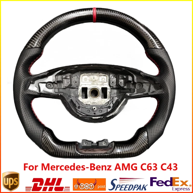 Volante de fibra de carbono para Mercedes-Benz AMG C63 C43 SLC GLC GLE GLS GLA Foto 2 de 4