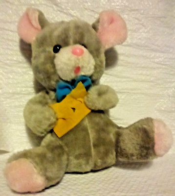 Etone Gray Mouse Pink Ears Feet Nose Blue Neck Bow