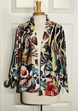 Chico's Tropical Floral Kimono Open Front Jacket Fully Lined Size 1 NWT