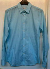 Calvin Klein Slim Fit Men's Aqua Blue Button up Shirt 100 cotton Size Small