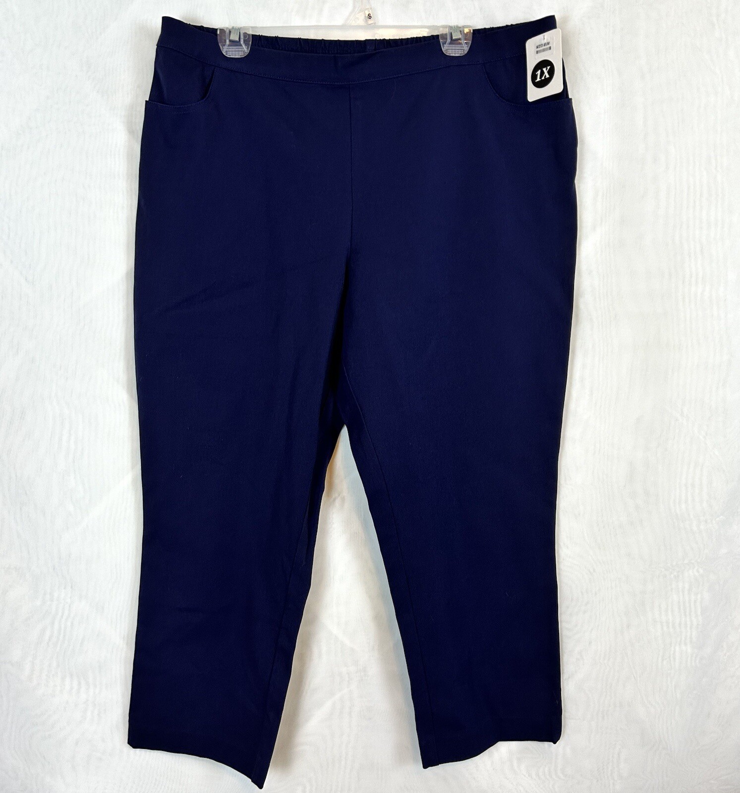 NWT WVC Isaac Mizrahi 24/7 Navy Blur Stretch Crop Pants / Size 18W