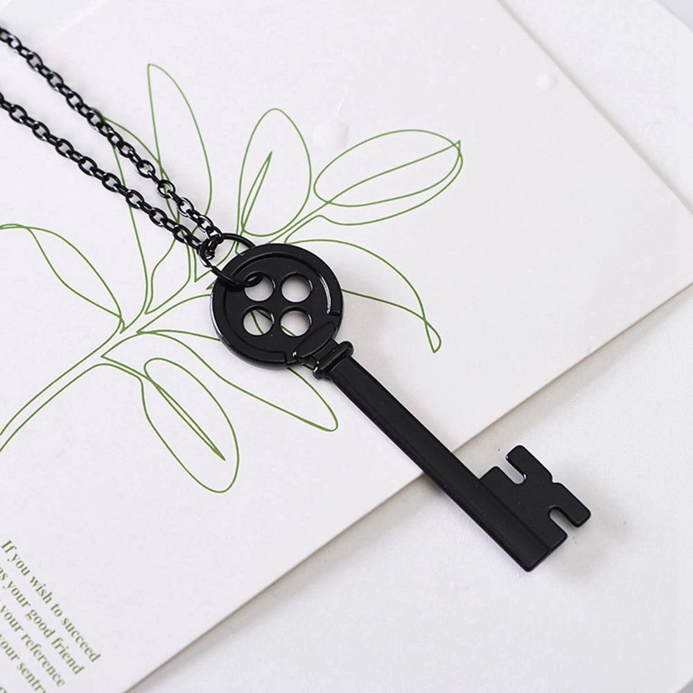Women Round Buttons Necklace Key Pendant Halloween Accessories