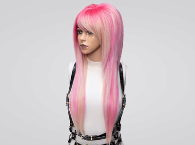 Emo Scene Hair Wig Pink - Full Long Straight Hair with Bangs for Anime Cosplay