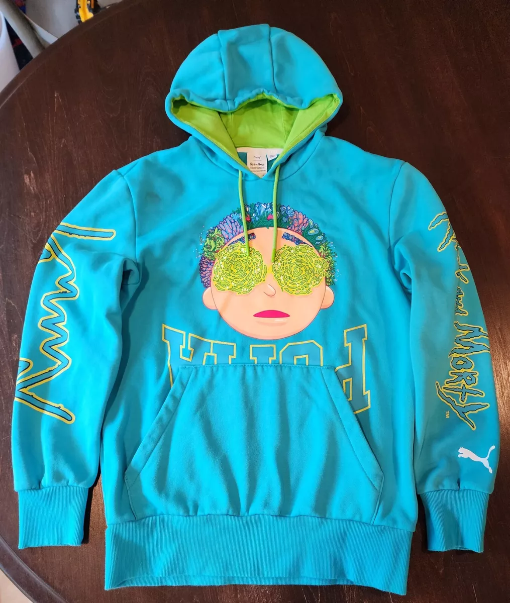 PUMA x RICK AND MORTY x LaMelo Men s Baby Blue Basketball Hoodie Sweater Size S