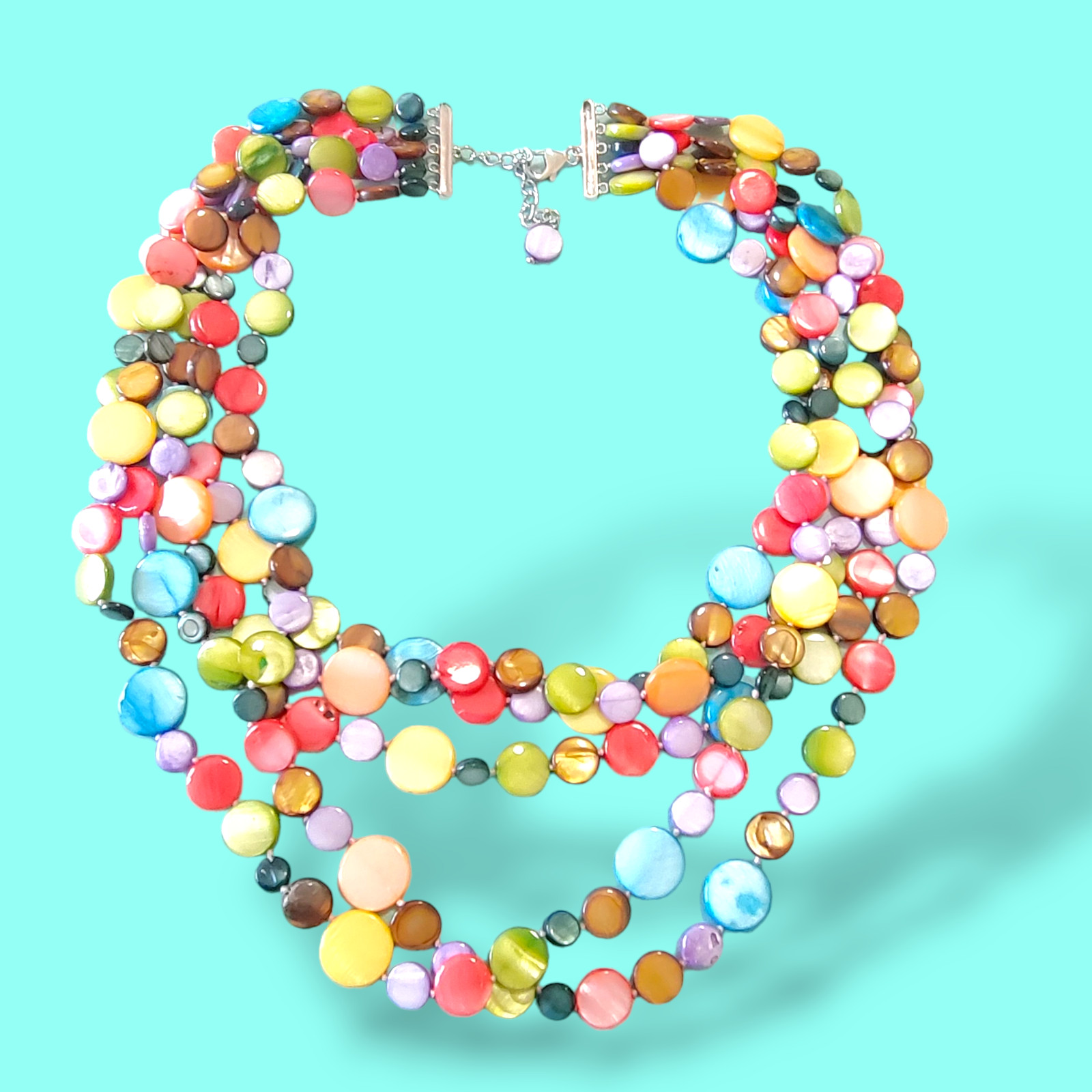 Colorful Rainbow Dyed Shell Disk Multi Strand Nec… - image 1
