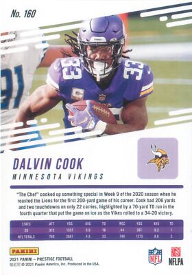 Dalvin Cook 2021 Panini Prestige Football Base Card #160 Minnesota