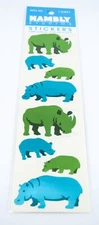 NEW Vintage Hambly Studios “Rhino & Hippo Animal” Mylar 8 Stickers 1 Sheet