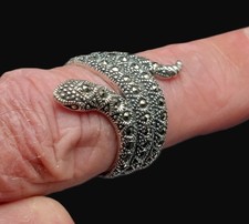 Heavy Vintage 925 Sterling Silver Coiled Rattlesnake Ring sz S / T