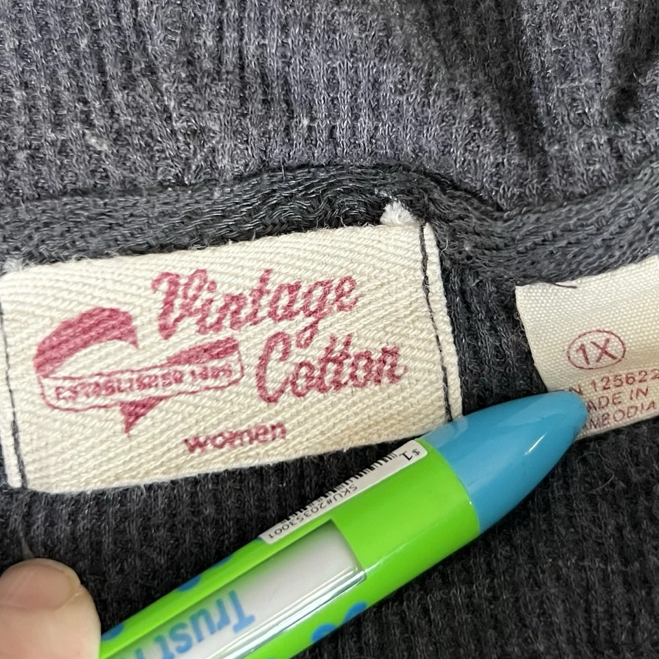 VINTAGE COTTON Brand Women's Zip Up Hooded Sweatshirt Size 1X Dark Gray & White - Image 4 of 4